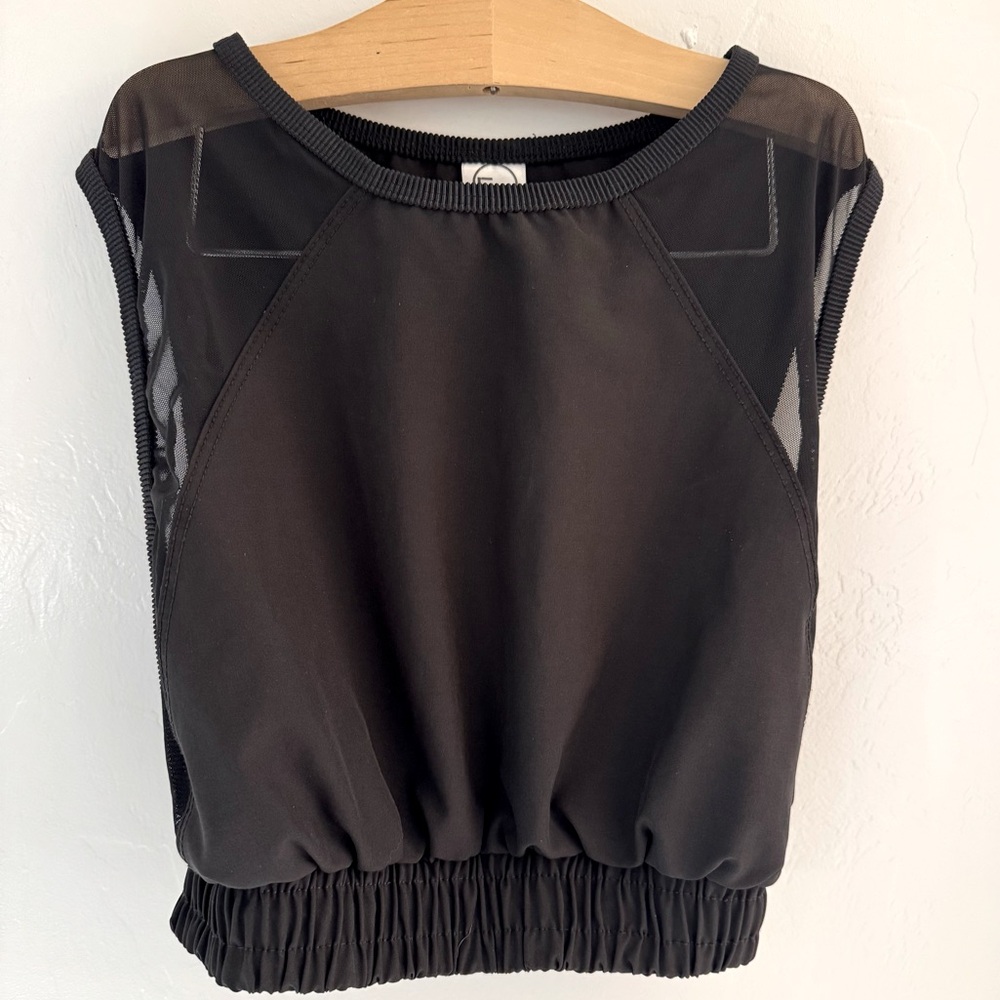 Five the Label Girls Black Dance Top with Mesh Shoulder Details in YXL